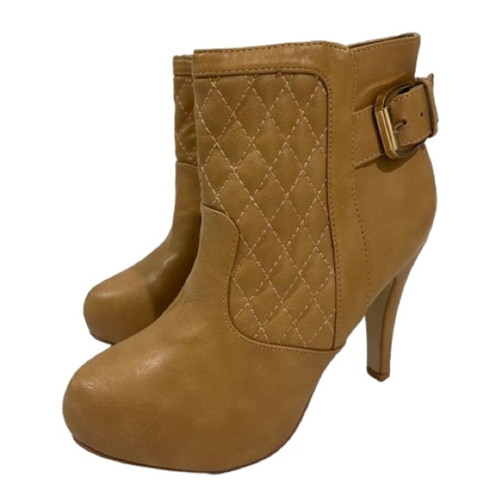 Women’s Beige Faux Leather Heel Booties Size 7.5 US!